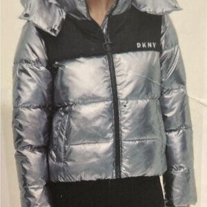 DKNY Metallic Silver and Black Puffer Jacket size Medium